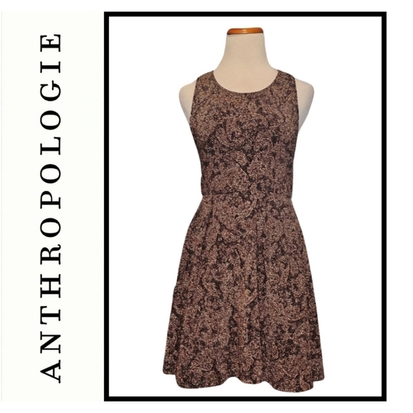 🐿 5/$25 ANTHROPOLOGIE EVERLY Metallic Gold Black Mini Dress Medium - Picture 1 of 8